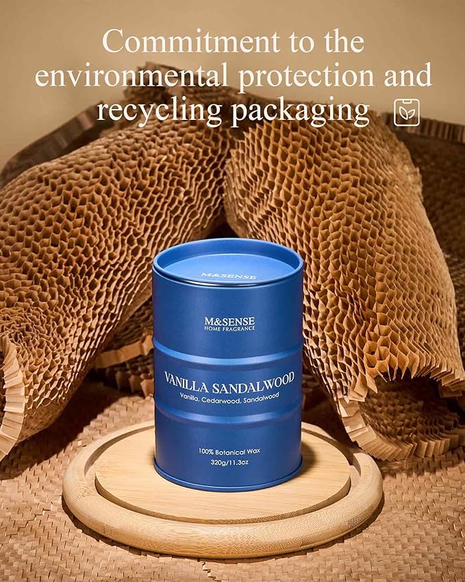 M&SENSE Vanilla Sandalwood Scented Candles Natural Non Toxic, Aromatherapy Candle for Stress Relief Meditation Relaxing, Housewarming Gifts for Women Men, 11.3oz 70 Hour Long Burning