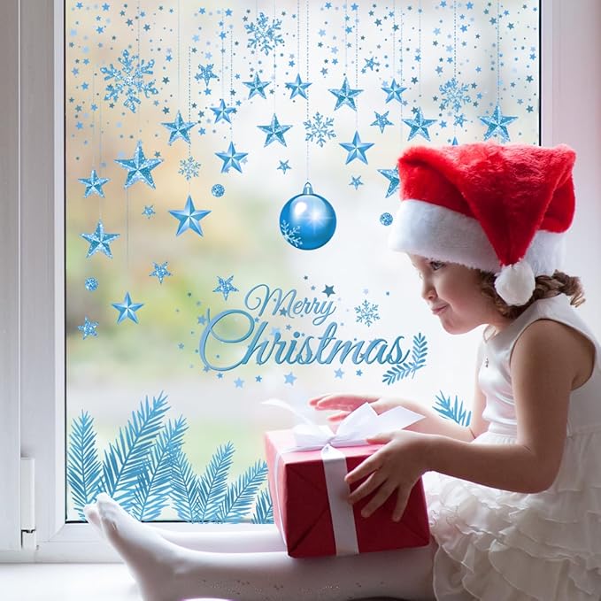 Christmas Window Clings Double Side Star Light Ball Window Sticker for Xmas Party Supplies Home Merry Christmas Decor