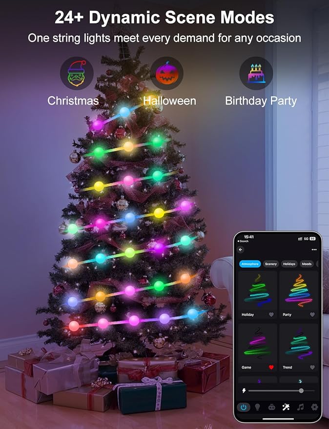 Smart Color Changing Globe String Lights, 33Ft 16 Million Colored Fairy Lights Plug in APP & Remote Control DIY Music Sync Twinkle Light for Bedroom Classroom Christmas Decor Christmas Gift