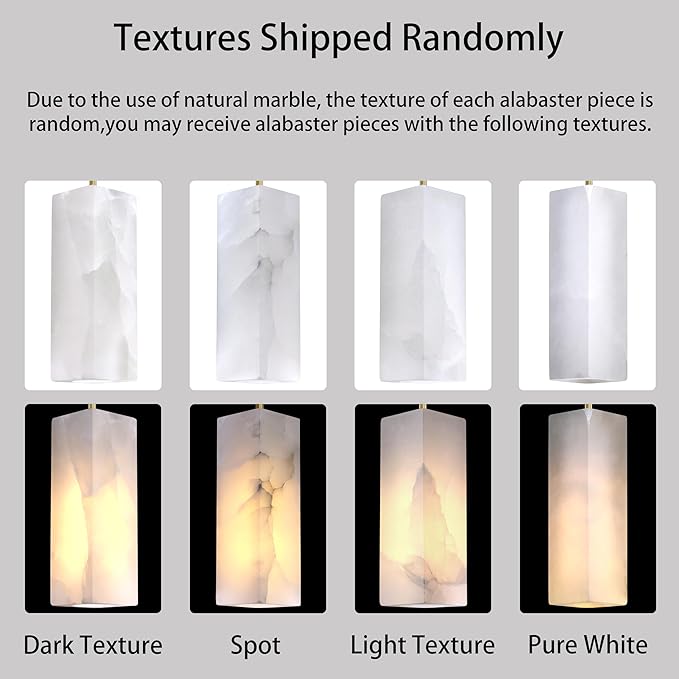 Natural Alabaster Square Marble Hanging Kitchen Island Modern Industrial Farmhouse Pendant Ceiling Light Fixture,3 Pack Black Finish Over Sink Restaurant bar Corridor