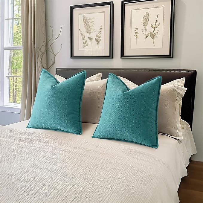MIULEE Pack of 2 Teal Decorative Pillow Covers 20x20 Inch Soft Chenille Luxurious Couch Throw Pillows Farmhouse Cushion Covers with Elegant Design for Sofa Bedroom Living Room Home Decor