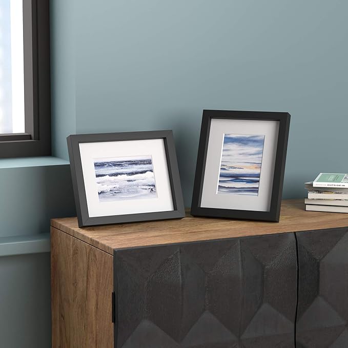 Amazon Basics Rectangular Photo Picture Frame 8 x 10 in & 5 x 7 in with Mat, 2 Pack, Black