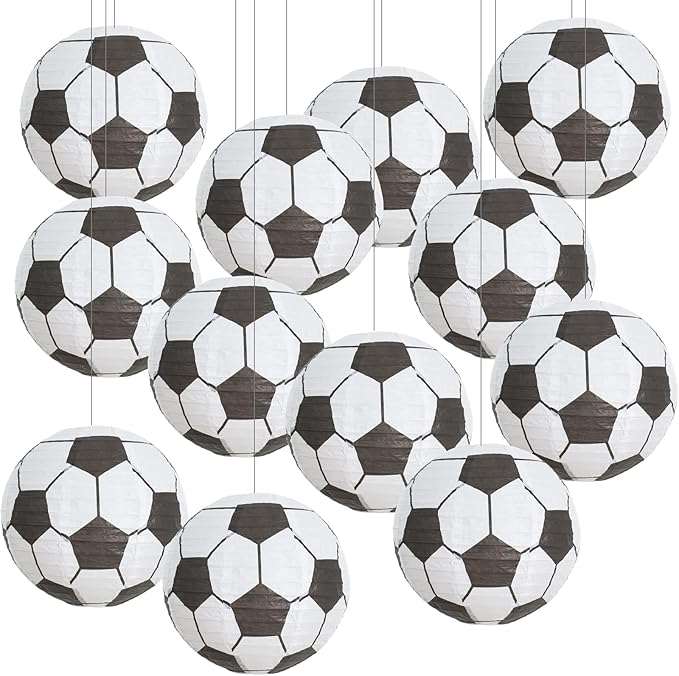 BEISHIDA 8-Inch Football Paper Lanterns Decorative Chinese/Japanese Hanging Round Paper Lanterns Lamp for sports party, Sport Themed Birthday Bar Football Game Party Decoration (12 Packs)