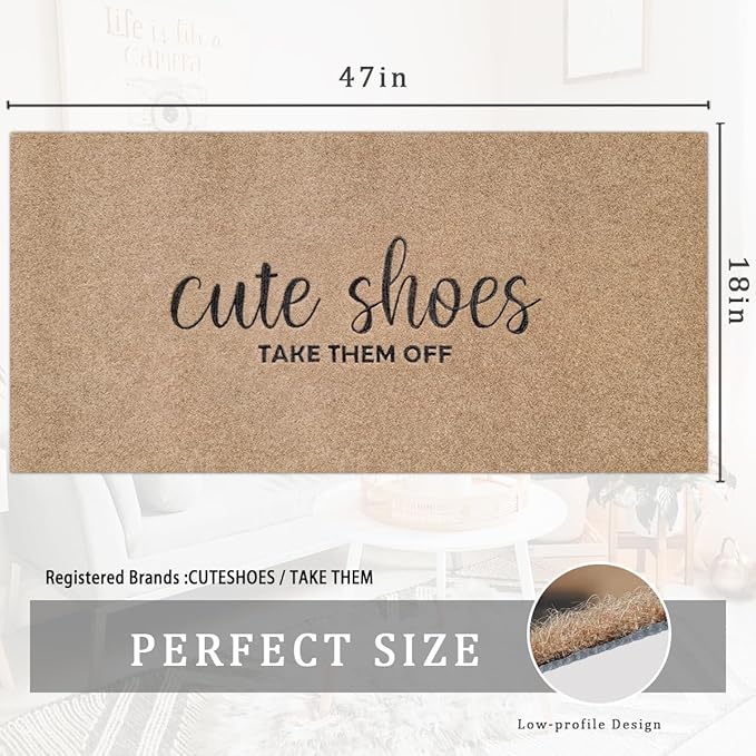 Indoor Door Floor Mat Welcome Doormat Cute Shoes Take Them Off Outdoor 18'x47 Brown Rugs Rectangular Rubber Non Slip Easy to Clean Washable Mats for Entryway Living Room Balcony Garden Hallway