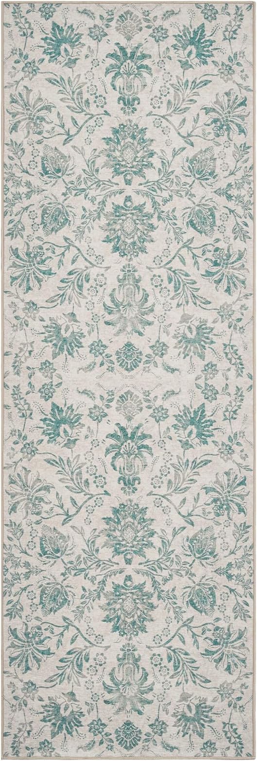 jinchan Torino Runner Rugs 2x6 Vintage-Inspired Floral Design Machine Washable Non-Slip Ultra-Thin Low Pile Rubber Backing Runner Rug for Kitchen Hallway Laundry Room Entryway
