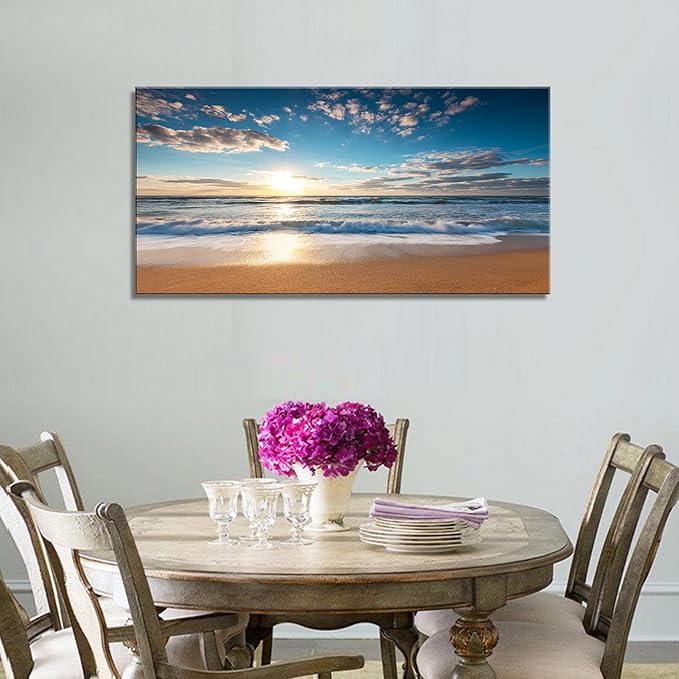 YYYYHPP YP1950 Beach Sunrise Over The Tropical Sea Pictures Print on Canvas Wall Art for Home Decor, Stretched and Framed, Easy to Hang
