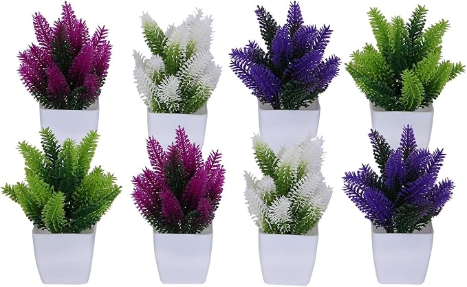 VENTO 8 Pack Colorful Mini Artificial Plants, Realistic Fake Greenery, Office, Bathroom, Desk, Table and Balcony Decor, UV Resistant, Easy-Care, Indoor, Outdoor, Ferns