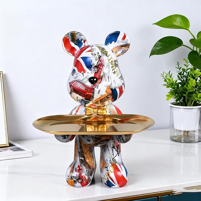 Bear Statue Resin Tray Sculpture for Home and Office Decor, Suitable for Bedroom, Living Room, Office on Table, Desktop, Shelves and Cabinet (London)