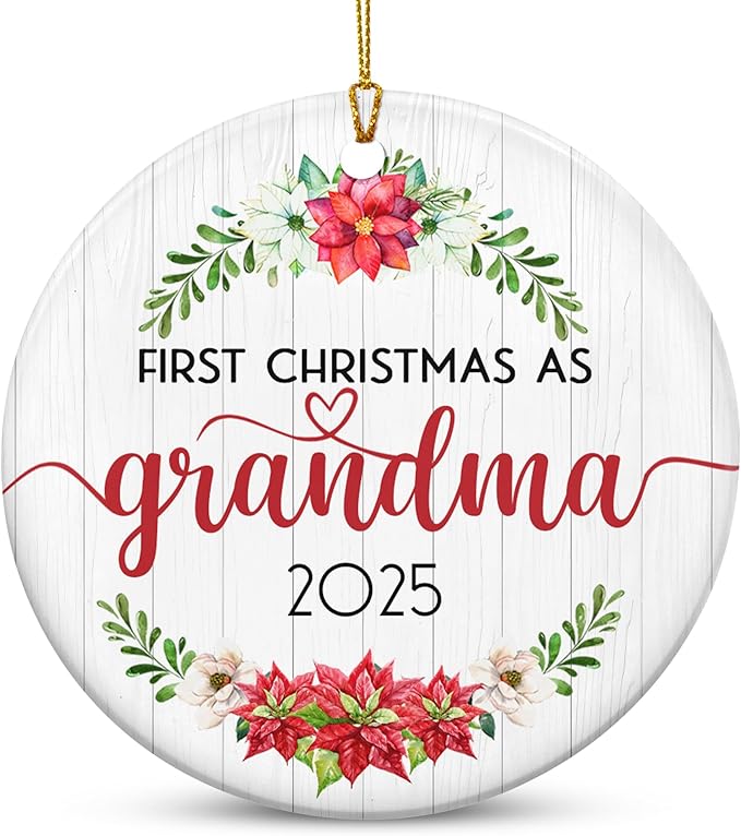 GEEMBI Christmas Grandma Gifts for Pregnancy Announcement - Ceramic Christmas Ornaments 2025 for Tree Decorations - First Time Grandma Gifts, Baby Announcement Gift for Grandmother