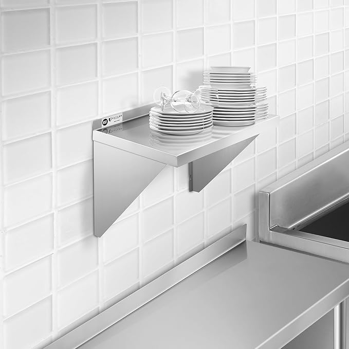 KUTLER Stainless Steel Shelf - 18" x 24", NSF Commercial Wall Mount Shelves with Backsplash, Floating Metal Shelving for Restaurant, Kitchen, Home
