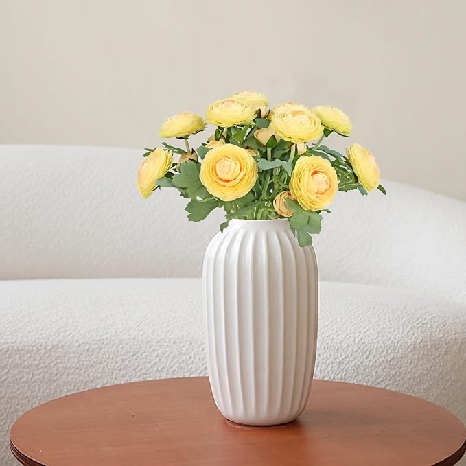 Artificial Ranunculus Flowers with Real Touch Stem, Silk Ranunculus Flowers (Creamy Yellow, 10pcs)
