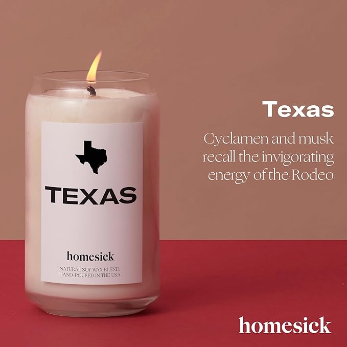 Homesick Scented Candles for Home (Texas) - 13.75 oz Long-Lasting Soy Wax Jar Candle for Women & Men for All Occasions, 60-80 Hours Burn Time - Notes of Pine Needles & Lime