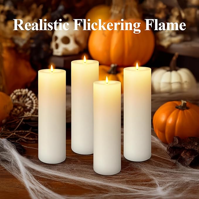 14" x 4" Large Outdoor Candles, Waterproof Flickering LED Flameless Candles with Timer, Battery Operated Candles with Remote Control Realistic Fake Pillar for Patio Porch Lanterns, White 1 Pack