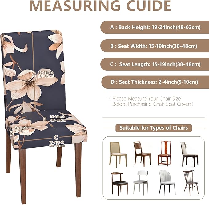 Stretch Dining Chair Covers Set of 4,Floral Print Chair Covers,Soft Removable Washable,Pet Friendly Furniture Protector,Universal Chair Slipcovers for Home, Kitchen,Ceremony Dining Room Seat