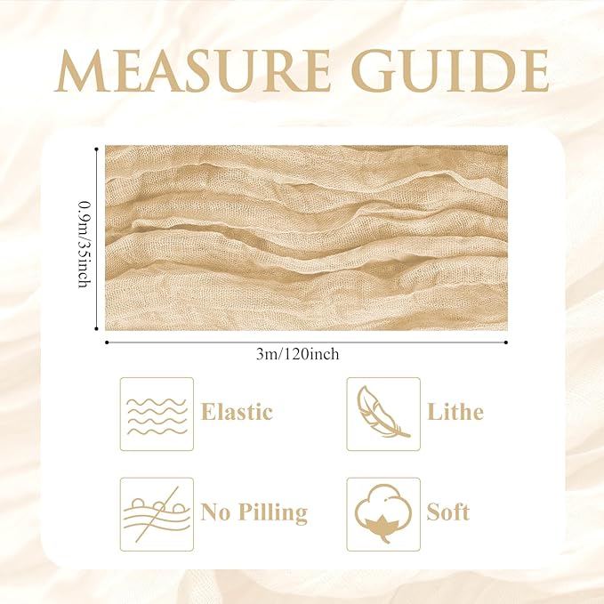 6PCS Table Runner Cheesecloth 10FT Sand Boho Gauze Cheese Cloth Rustic Sheer Table Runners for Wedding Bridal Baby Shower Party Decoration