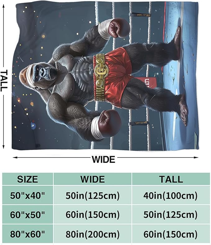 Tijuboni Gorilla Boxing Throw Blanket Funny Boxing Gifts for Men Women Boys Girls Kids Adults Soft Flannel Fleece Blanket for Couch Sofa Bed Home Decor 50"x60"