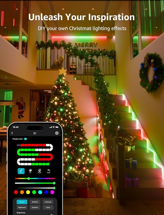 Lepro S1 AI LED Strip Lights for Christmas Decorations, 100ft(2 Rolls of 50ft) Smart RGB Light Strips with IC, Music Sync, Personalized Al Lighting Designer, No Remote, 2.4GHz Wi-Fi & Bluetooth