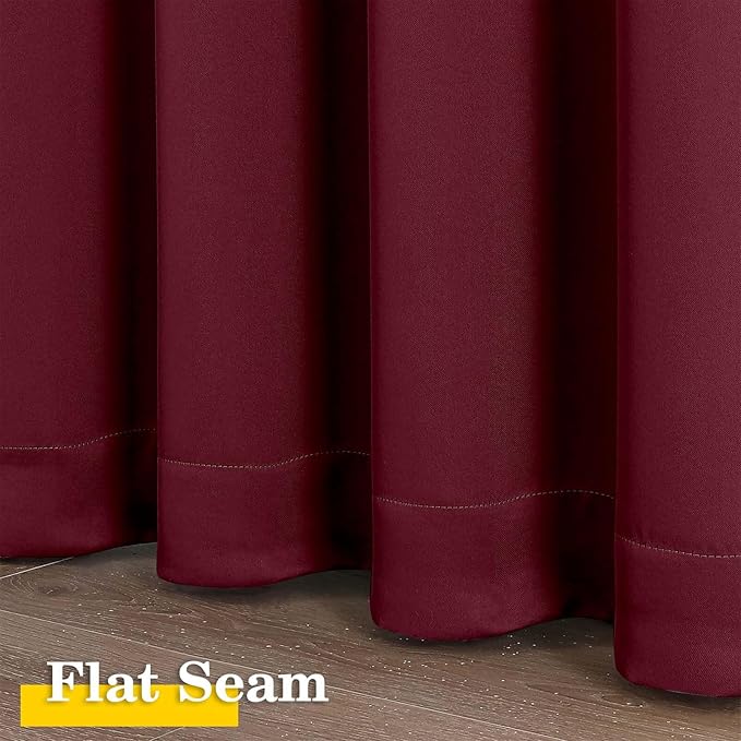 Burgundy Blackout Curtains for Bedroom Living Room 54 Inch Length 2 Panels Set, Soft Solid Thermal Insulated Room Darkening Curtains Drapes, Modern Rod Pocket Design, 2PCS Each 40" Wx54 L