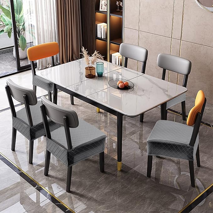 Genina Waterproof Seat Covers for Chairs,Set of 6 Dining Room Chair Seat Covers for Kitchen,Stretch Jacquard Removable Washable Dining Chair Slipcovers Protectors,No Rear Covers, Light Grey