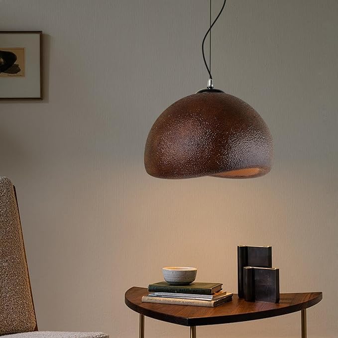 JAYMP 40cm Wabi Sabi Pendant Light for Dining Room Kitchen Island Farmhouse Hanging Lamp E26 Base Japanese Style Bird Nest Shape Lighting Fixture (Dark Brown,B Shape, 40cm/15.7in)