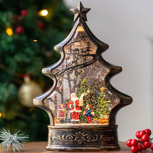 Christmas Snow Globe Lantern Water Glittering Santa's List with Music& Timer, USB Lined/Battery Operated Lighted Lantern for Christmas Festival Decoration Gifts （Santa）