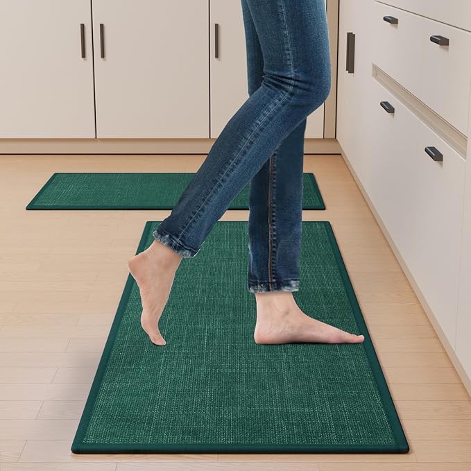 Kitchen Mat Set of 2 PCS, Christmas Cushioned Non Slip Rugs for Kitchen Floor, Absorbent Runner Comfort Standing Mats Washable for Kitchen, Office, Home (Green, 17.3"x47"+17.3"x30")