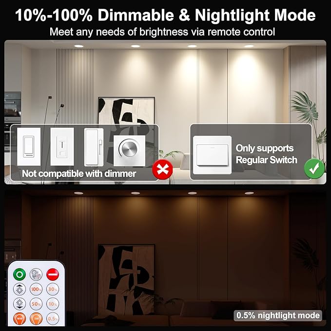 Recessed Lighting 4 Inch RGBCW Color Changing Canless LED Recessed Ceiling Light with Junction Box,12W 1080LM LED Downlight Dimmable by Remote Control, Memory, 3 Modes, Delayed Light Off, 1Pack