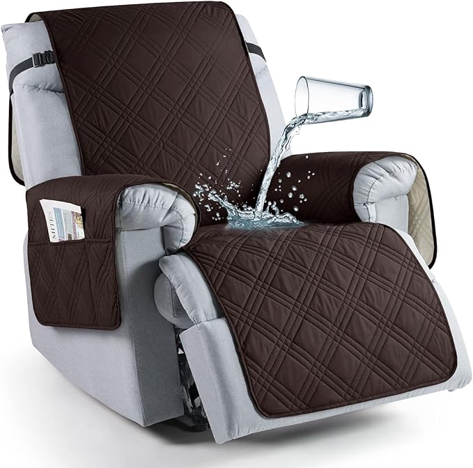TAOCOCO 100% Waterproof Recliner Chair Cover, Oversized Recliner Covers for Large Recliner Chair with Double Straps, Non Slip Reclining Chair Cover for Kids, Pets(Oversized Recliner, Coffee)