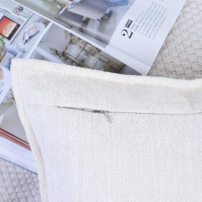 OYIMUA Soft Textured Decorative Throw Pillow Covers 20x20 Neutral Beige Chenille Square Accent Solid Cushion Cover Cozy Farmhouse Pillow Cases for Couch Sofa Bedroom Living Room