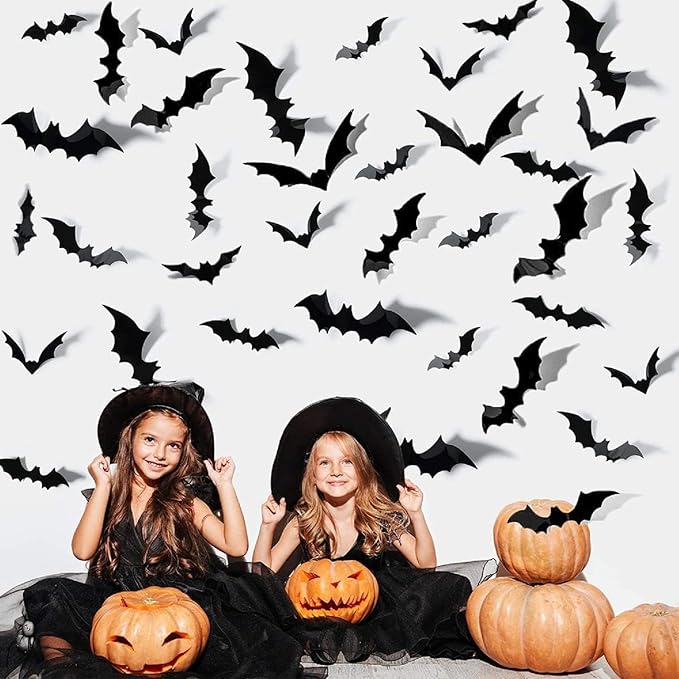 Halloween Decorations Scary Bat Wall Stickers Decor Supply Black Bats Wall Wall Decor for Fireplace Ceiling Kitchen Bedroom Living Room Décor 60 Pcs Bat Wall Stickers Decals Halloween Party Supplies