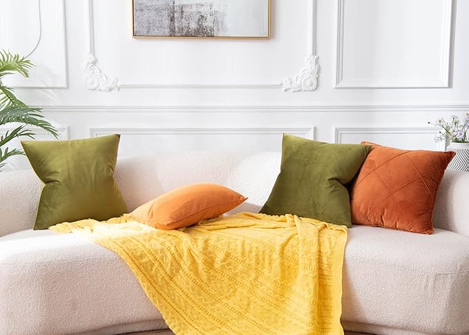 JUSPURBET Throw Pillow Covers 18x18 inch Set of 2 Decorative Velvet Pillow Covers for Couch Sofa Bed Soft Cushion Covers Cases with Invisible Zipper for Living Room Home Decor, Olive Green