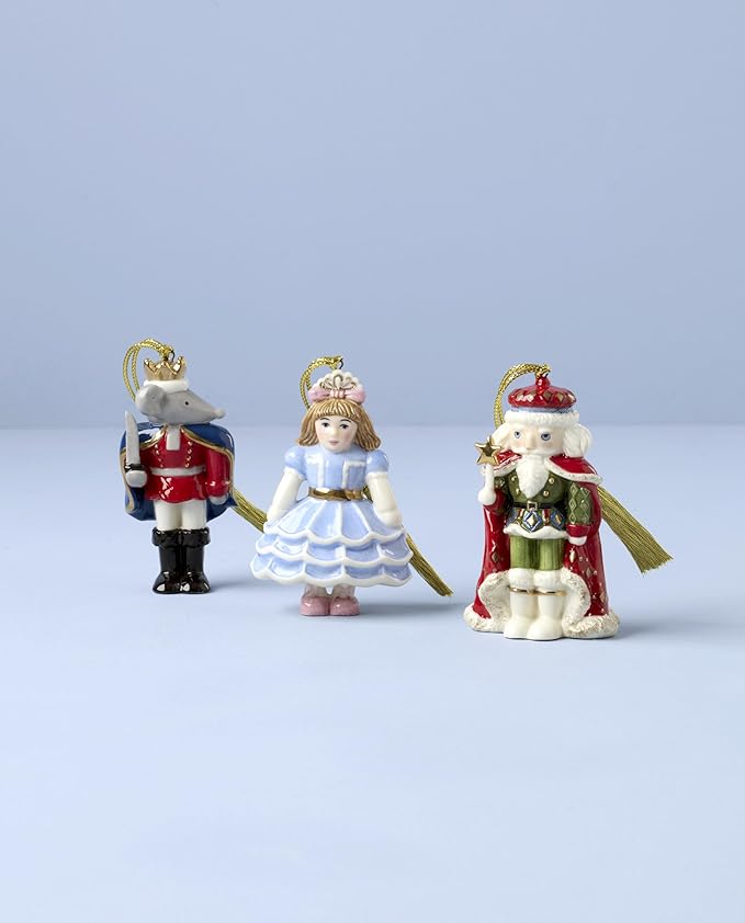 Lenox 898185 Nutcracker Ballet 3-Piece Ornament Set, Christmas, Holiday Decorations