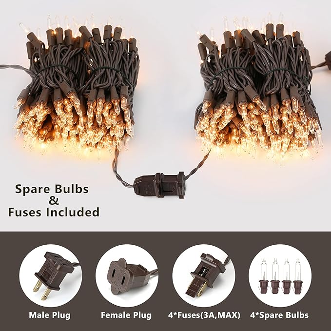 ODEETRONIC Clear Christmas Lights, 69.6ft 300ct Incandescent Christmas Lights, Connectable Outdoor Mini Tree Light Xmas Fairy Light, 120V UL Certified Indoor String for Xmas Party Birthday, Warm White
