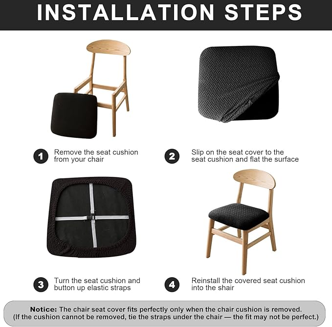 Genina Waterproof Seat Covers for Dining Room Chairs Covers Dining Chair seat Covers Kitchen Chair Covers slipcovers (Beige, 2 Pcs)