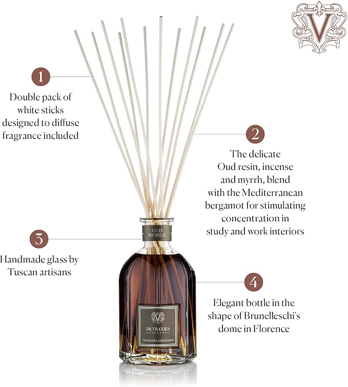 Dr. Vranjes - Oud Nobile 500 ml Diffuser + Double Pack of White Sticks (3 Pieces Bundle)- Luxury Home Fragrance, Made in Italy, Main Scent: Oriental, Olfactory Pyramid: Bergamot, Oud, Myrrh