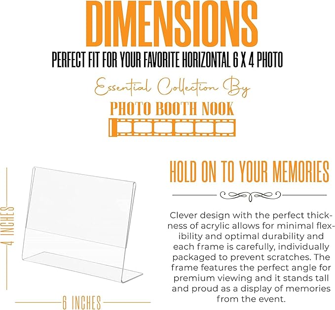 Photo Booth Nook | 4x6 Acrylic Sign Holder (72 Count) | Crystal Clear Acrylic Picture Frames | Bulk Picture Frames 4x6 | Horizontal Orientation
