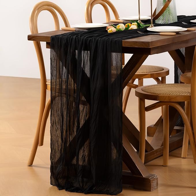 Halloween Table Runner Black Cheesecloth Table Runner 1pcs Boho Gauze Valentine's Day Table Runner 22×120 inch 10FT for Home Farmhouse Wedding Baby Shower Birthday Party Ceremony