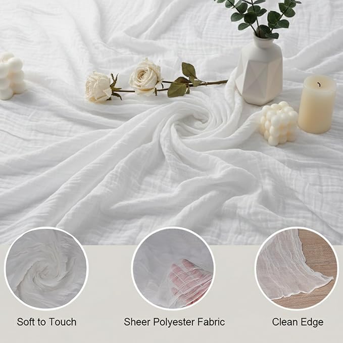 Cheesecloth Table Runner 2 Pack White and Dark Green, Boho Gauze Table Runner 10Ft 120 Inches Long for Wedding Decor, Party & Home Table Decoration