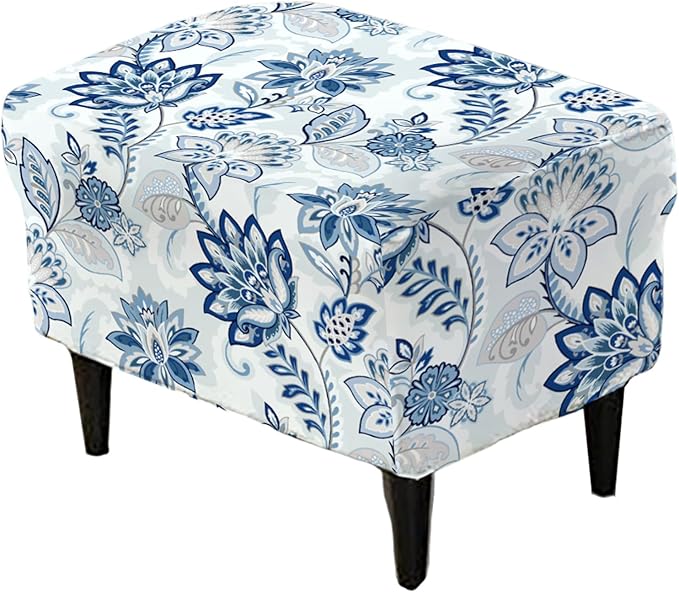 KRFOONN Stretch Ottoman Cover Slipcovers Rectangle Fit Length 39"-47" Footrest Stool Covers Printed Ottoman Cover for Foot Stool Furniture Protector with Non Slip Elastic Bottom, Color 25