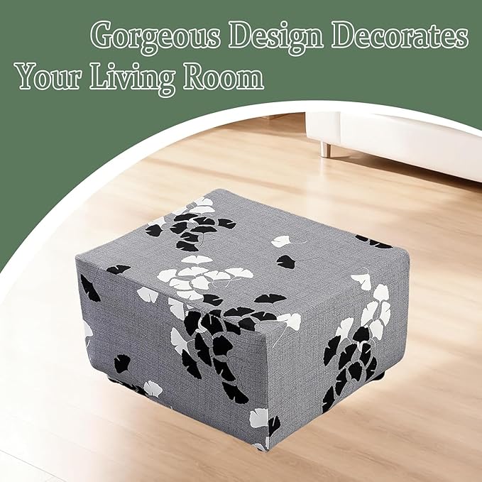 HAOYONG Ottoman Cover Rectangle Printed, Stretch Footstool Slipcover Soft Fabric Protector for Rectangular Ottoman in Living Room or Bedroom Washable Medium