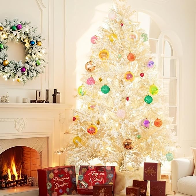 WDS WONDROUS Christmas Disco Ball Ornaments Set of 12 – 3.14” Colorful Xmas Tree Decorations with Iridescent Laser Effect, Glass Christmas Ornaments for Indoor Party Decor Holiday