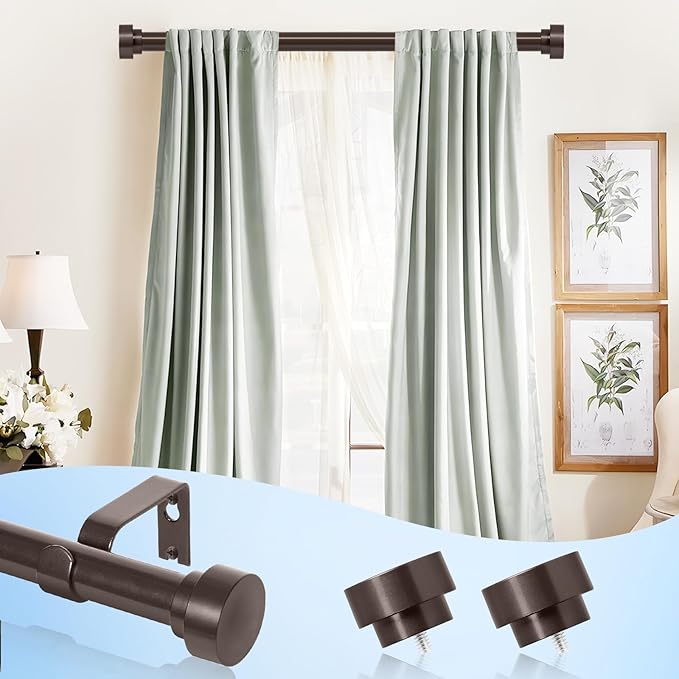 HEI! DEAR Bronze Curtain Rods for Windows 28 to 48 Inch(2.3-4ft), 1Inch Heavy Duty Curtain Rods, Adjustable Curtains Rod, Modern Decorative Drapery Window Rod, 30-58", Antique Bronze