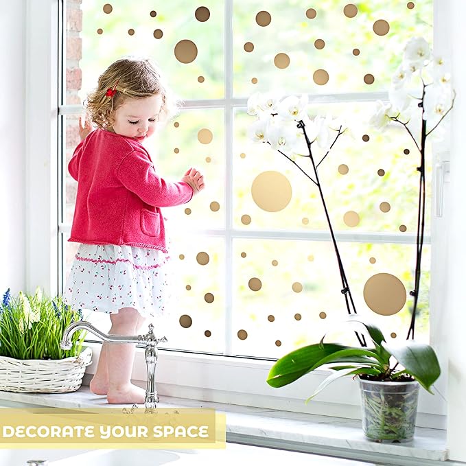 Zonon 264 Pcs Polka Dot Wall Decals for Classroom Decor Kids Circle Wall Sticker Vinyl Peel and Stick Colorful Removable for Nursery Bedroom Playroom Living Room(Gold)