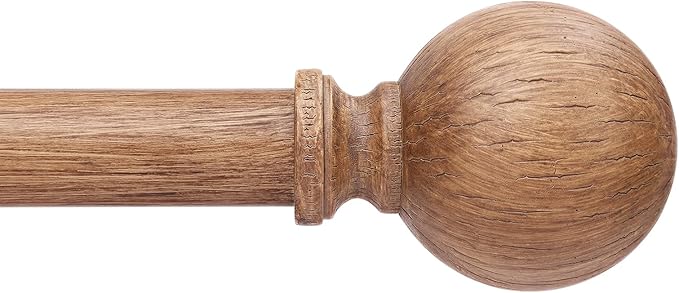 Wood Curtain Rods for Windows 48 to 84 Inch, 1 Inch Boho Decorative Vintage Drapery Rod with Faux Wooden Grain Finials, Adjustable Heavy Duty Rustic Farmhouse Spliced Metal Curtain Pole