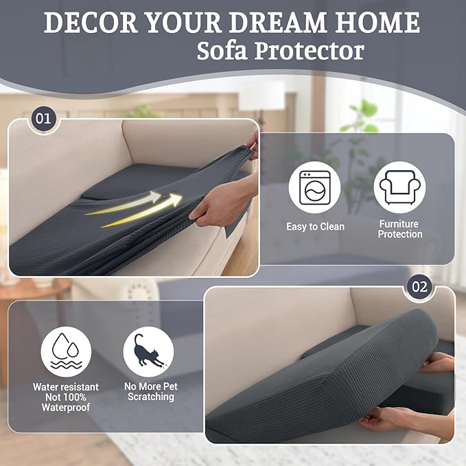 Sectional Couch Covers for Sofa Cushion L Shaped Couch Cover Washable Soft Couch Cushion Covers Stretch Sofa Slipcovers(2-Piece for Sofa Armrest Cover, Dark Grey)