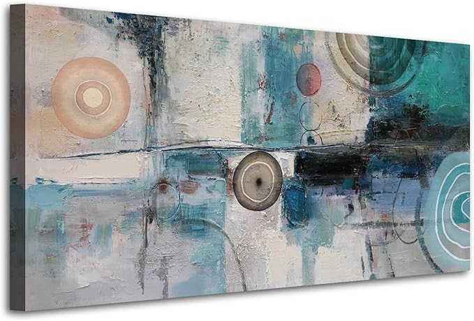 Acocifi Abstract Wall Art Turquoise Grey Teal Canvas Textured Painting Modern Geometric Picture, Large Vertical Artwork Framed for Living Room Bedroom Bathroom Hallway Office Home Decor 40x20