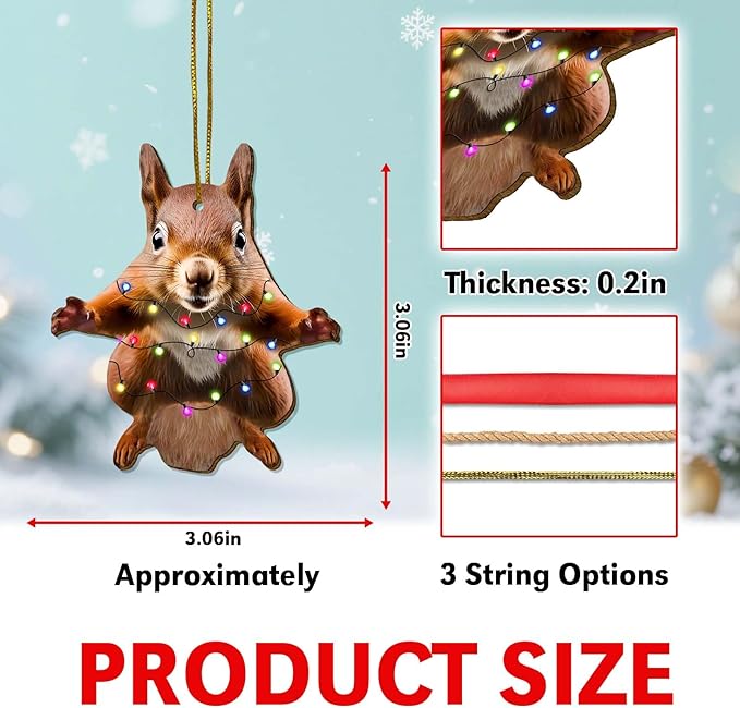 Flying Squirrel Christmas Tree Keepsake Ornaments, Squirrel Themed 2 Side Printed Flat Wooden Ornament, Animal Xmas Hanging Decor