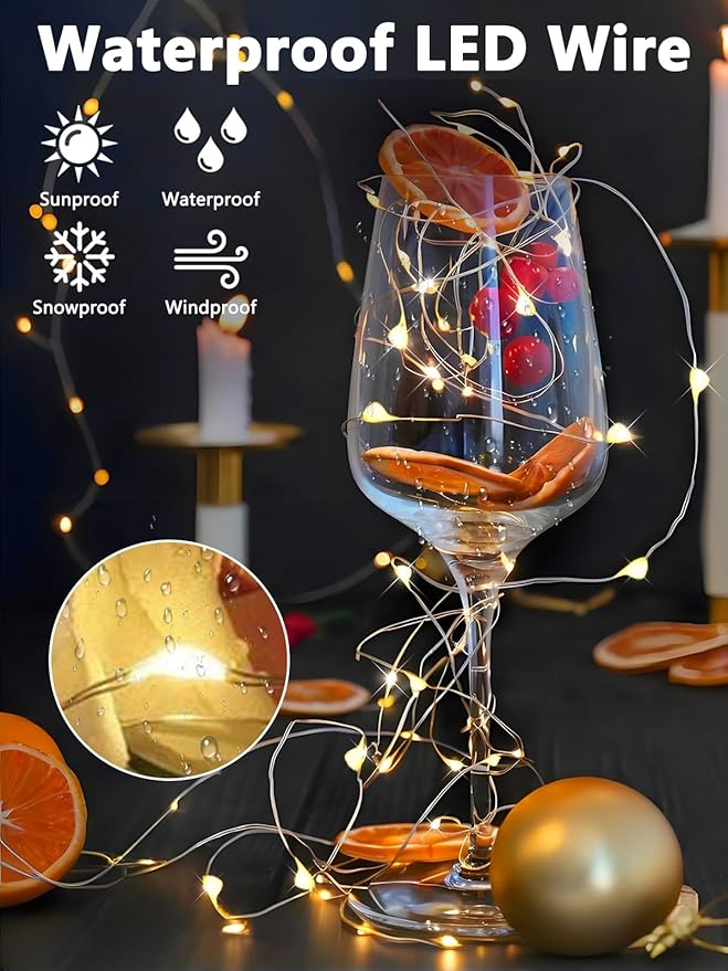 4 Pack Fairy Lights Battery Operated with Remote Control Timer, LED String Lights Outdoor Indoor Decorations, 8 Modes Twinkle Lights for Christmas Party Wedding Birthday Bedroom Décor (Warm White)