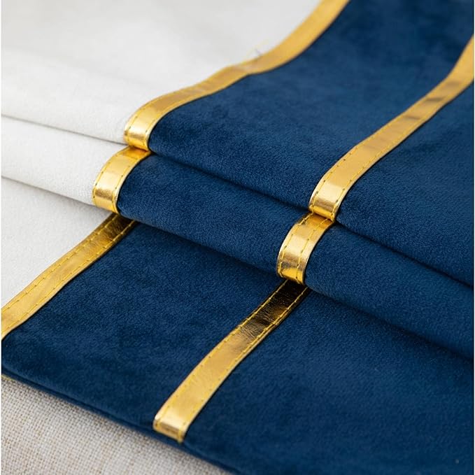 ZLINA Set of 2 Velvet Decorative Throw Pillow Covers Navy Blue White Patchwork with Gold Leather Pillow Covers 20 × 20 Inch Cushion Covers Decor Living Room Sofa Bedroom Car