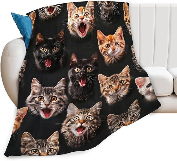 Tijuboni Cats Throw Blanket Cat Gifts for Girls Boys Women Men Kids Adults Soft Flannel Fleece Blanket for Couch Sofa Bed Home Decor 50"x60"